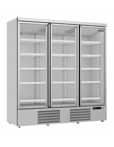 Réfrigérateur 1530 litres sur roues avec 3 portes en verre battantes et 12 étagères, +0°/+10°C