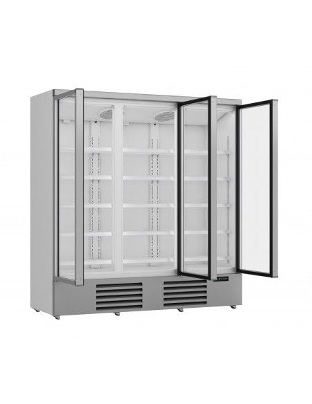 Réfrigérateur 1530 litres sur roues avec 3 portes en verre battantes et 12 étagères, +0°/+10°C