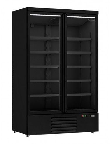 Réfrigérateur 1000 litres sur roues avec 2 portes en verre battantes et 8 étagères, +0°/+10°C