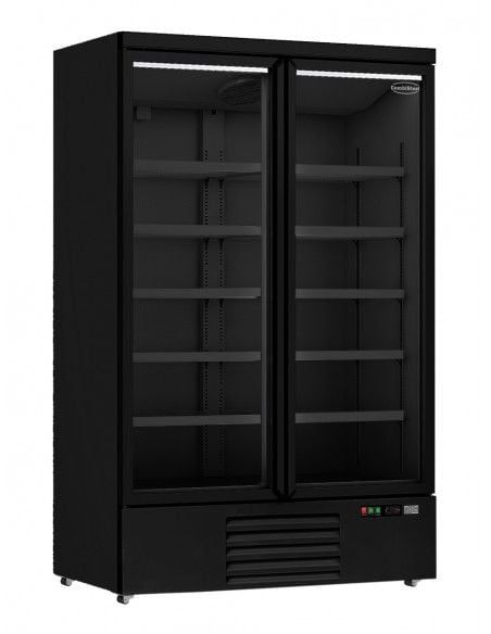 Réfrigérateur 1000 litres sur roues avec 2 portes en verre battantes et 8 étagères, +0°/+10°C