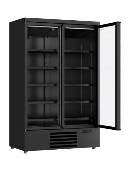 Réfrigérateur 1000 litres sur roues avec 2 portes en verre battantes et 8 étagères, +0°/+10°C