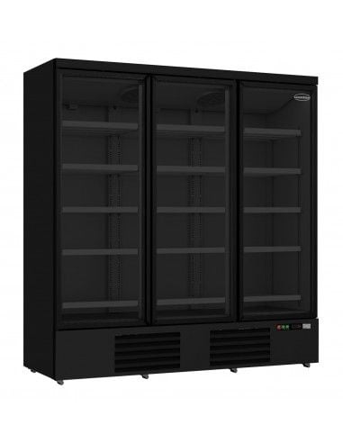 Réfrigérateur 1530 litres sur roues avec 3 portes en verre battantes et 12 étagères, +0°/+10°C