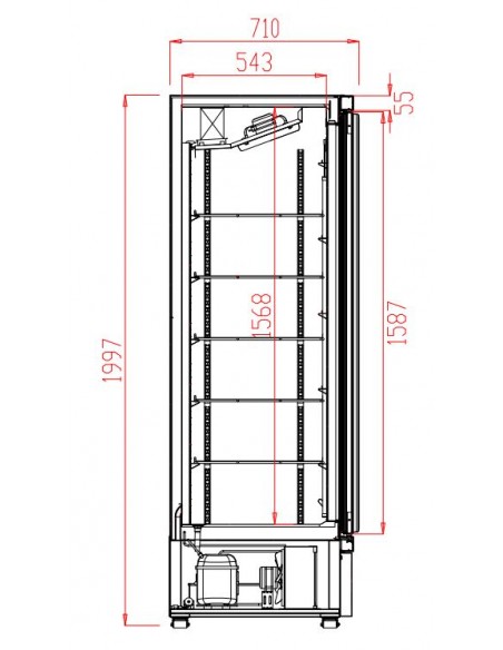Réfrigérateur 2025 litres sur roues avec 4 portes en verre battantes et 16 étagères, +0°/+10°C