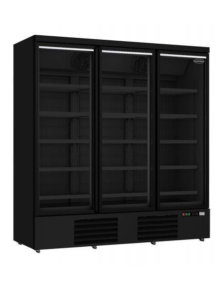 Congélateur 1450 litres sur roues avec 2 portes en verre battantes et 12 étagères, -18°/-22°C