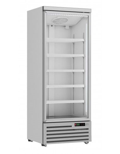 Réfrigérateur 600 litres sur roues avec 1 porte en verre battantes et 4 étagères, +0°/+10°C