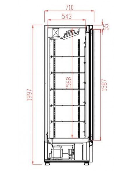 Réfrigérateur 600 litres sur roues avec 1 porte en verre battantes et 4 étagères, +0°/+10°C