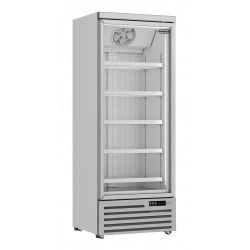 Congélateur 600 litres sur roues avec 1 porte en verre battantes et 4 étagères, -18°/-22°C