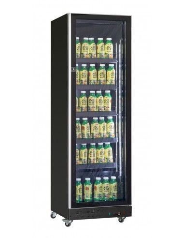 Réfrigérateur 387 litres sur roues avec 1 porte en verre battantes et 5 étagères, +2°/+10°C