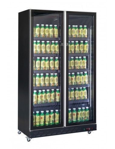 Réfrigérateur 758 litres sur roues avec 2 portes en verre battantes et 10 étagères, +2°/+10°C