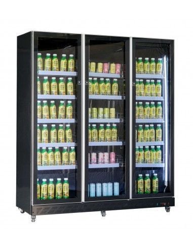 Réfrigérateur 1173 litres sur roues avec 3 portes en verre battantes et 15 étagères, +2°/+10°C