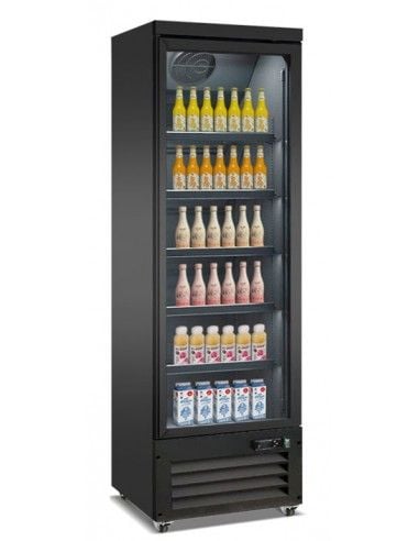 Réfrigérateur 450 litres sur roues avec 1 porte en verre battantes et 5 étagères, +0°/+10°C