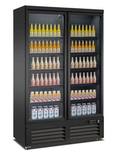 Réfrigérateur 1000 litres sur roues avec 2 portes en verre battantes et 10 étagères, +0°/+10°C