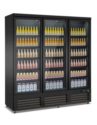 Réfrigérateur 1600 litres sur roues avec 3 portes en verre battantes et 15 étagères, +0°/+10°C