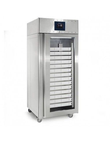 Congélateur 850 litres en inox avec porte en verre pour pâtisserie, 56x 600x400 mm, -10°/-20°C