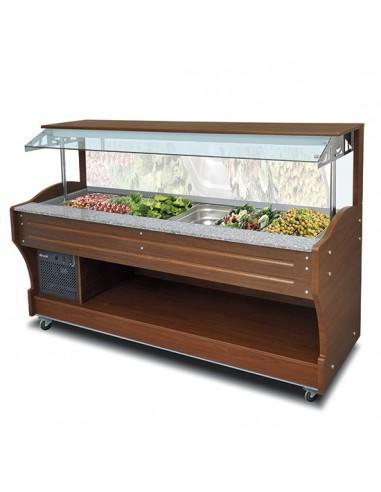 Buffet froid mural avec réfrigération statique, 6x GN 1/1 h150 mm, hotte pas abaissable