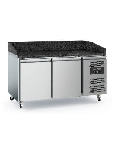 TABLE PRÉP POUR PIZZA 2 PORTES GRANIT NOIR - AVEC ROUES