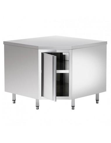 Table armoire basse neutre, a angle, avec porte battante, sans dosseret, 900x600 mm