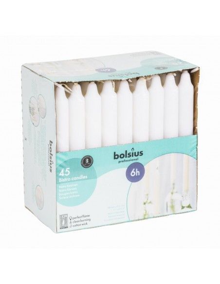 Bougies bistro Bolsius 177mm blanches (Lot de 45)