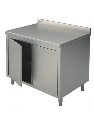 Table armoire basse neutre avec portes battantes, avec dosseret, 600x600 mm