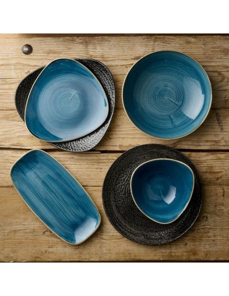 Assiettes triangulaires Churchill Stonecast Java Blue Lotus 228mm (Lot de 12)
