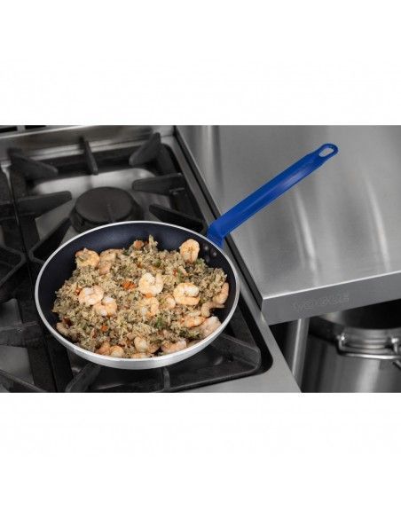 Poêle en aluminium antiadhésive Hygiplas Teflon Platinum Plus avec poignée bleue 28cm