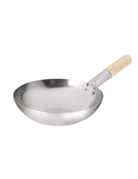 Wok fond plat en acier doux Vogue 254mm