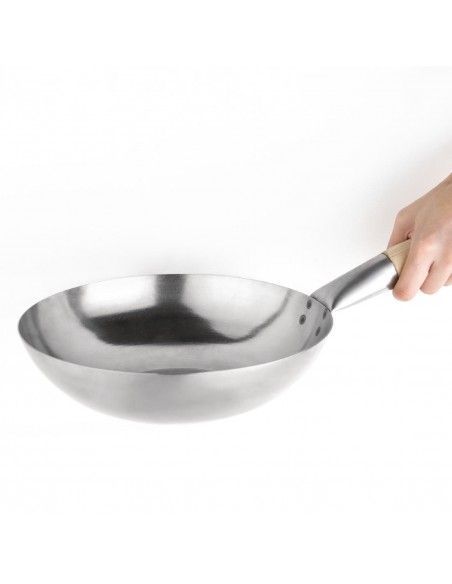 Wok fond plat en acier doux Vogue 254mm