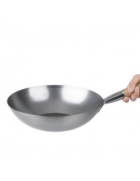 Wok en acier doux Vogue 35,6 cm