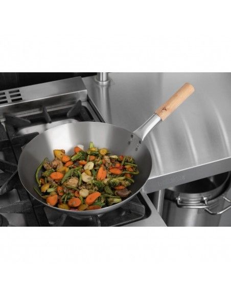 Wok en acier doux Vogue 35,6 cm