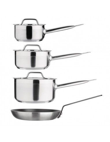 Ensemble 4 pièces casseroles avec couvercles et poêle Nisbets Essentials Cook Like A Pro