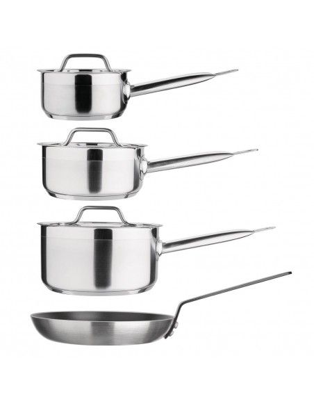 Ensemble 4 pièces casseroles avec couvercles et poêle Nisbets Essentials Cook Like A Pro