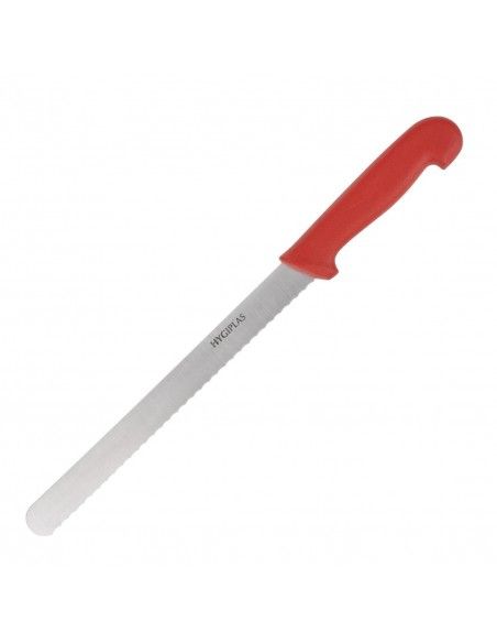 Couteau à trancher denté Hygiplas rouge 248mm