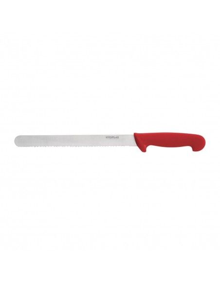 Couteau à trancher denté Hygiplas rouge 248mm