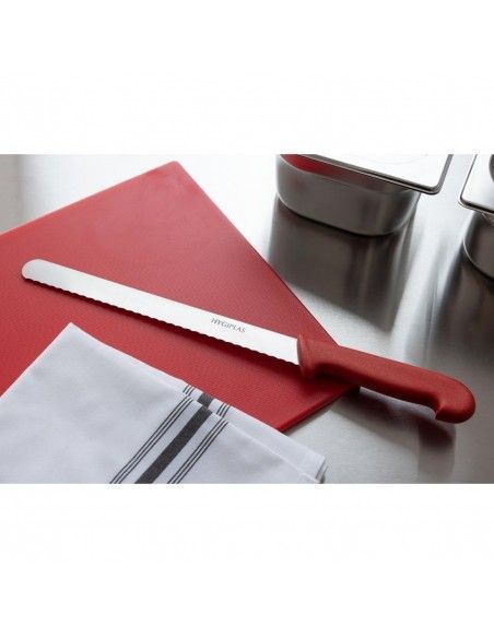 Couteau à trancher denté Hygiplas rouge 248mm