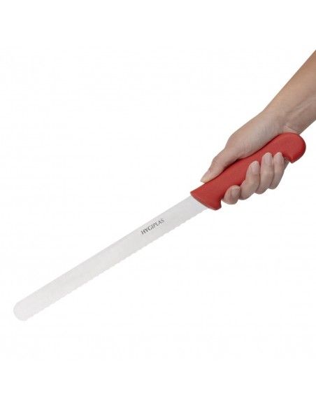 Couteau à trancher denté Hygiplas rouge 248mm