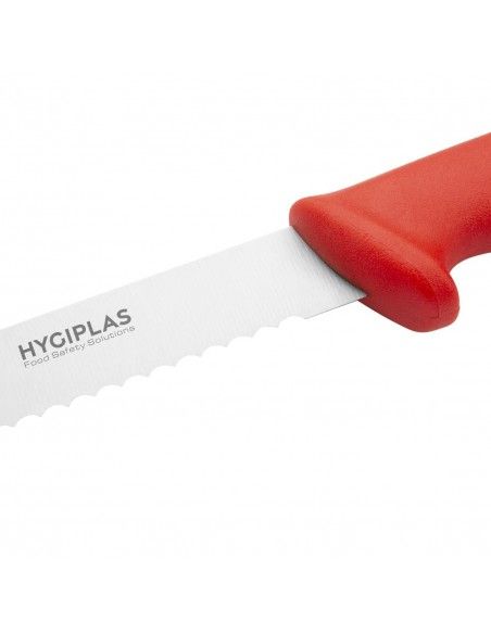 Couteau à génoise dentelé Hygiplas rouge 30,5cm