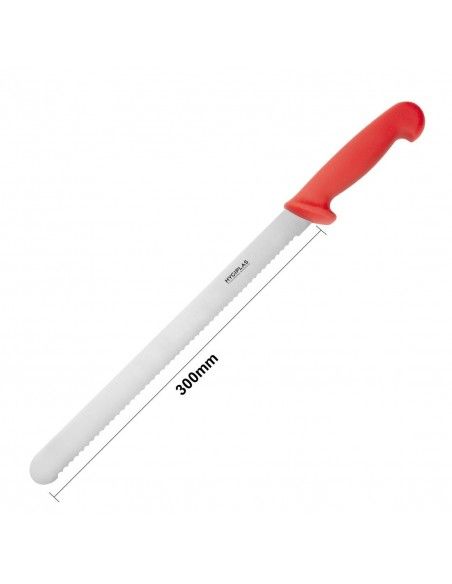 Couteau à génoise dentelé Hygiplas rouge 30,5cm