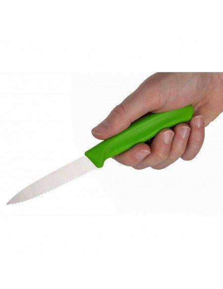 Couteau d'office lame dentée bout pointu Victorinox vert 80mm