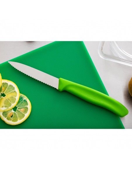 Couteau d'office lame dentée bout pointu Victorinox vert 80mm
