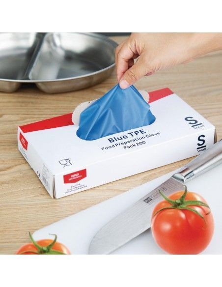 Gants alimentaires en TPE non poudrés bleus Nisbets Essentials S (lot de 200)