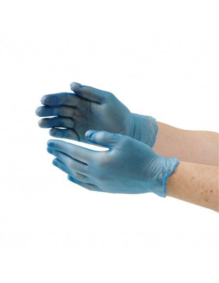 Gants alimentaires en vinyle poudré Hygiplas bleus XL