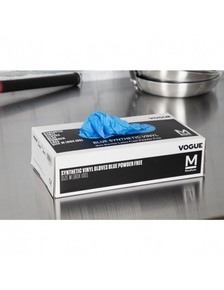 Gants alimentaires en vinyle non poudrés Hygiplas bleus M (Lot de 100)