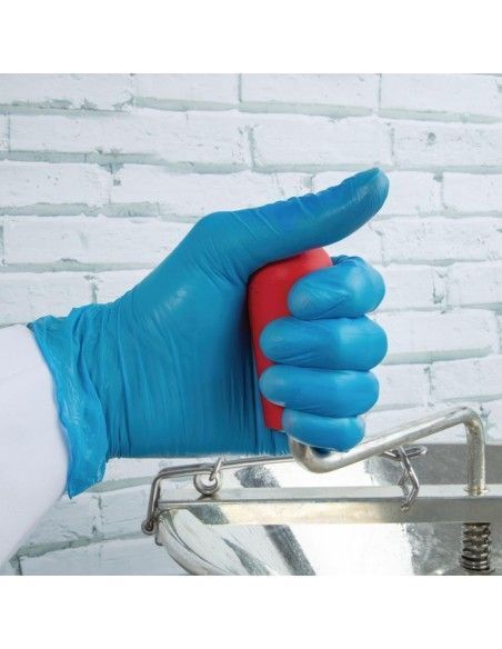 Gants alimentaires en vinyle non poudrés Hygiplas bleus M (Lot de 100)