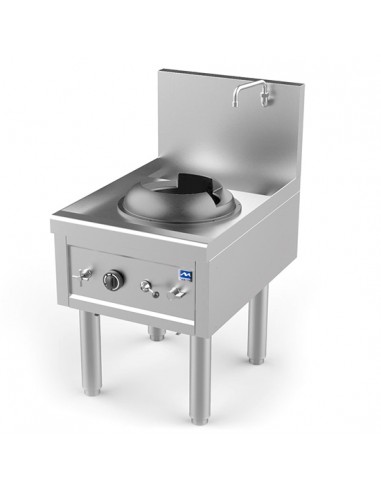 Plan de cuisson wok à gaz avec 1 brûleur 27,5 kW, 1 robinet pour l'eau