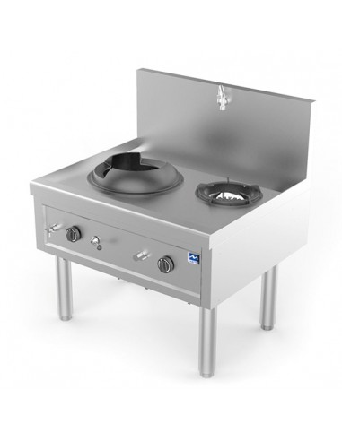 Plan de cuisson wok à gaz avec 1 brûleur 27,5 kW + 1 brûleur soupe 9,2 kW, 1 robinet pour l'eau