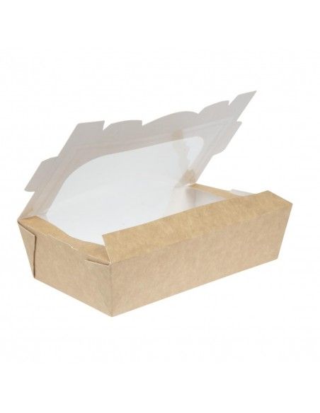Barquettes à salade kraft recyclables avec fenêtre 1000ml (lot de 200)
