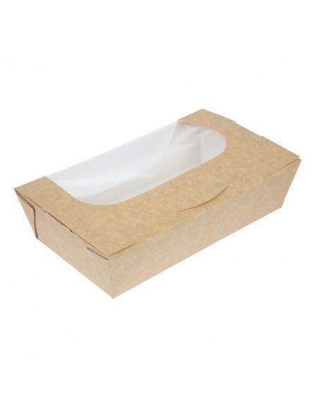 Barquettes à salade kraft recyclables avec fenêtre 1000ml (lot de 200)