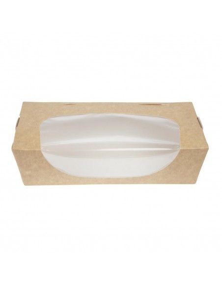 Barquettes à salade kraft recyclables avec fenêtre 1000ml (lot de 200)