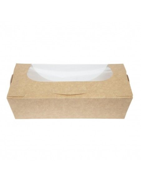 Barquettes à salade kraft recyclables avec fenêtre 1000ml (lot de 200)