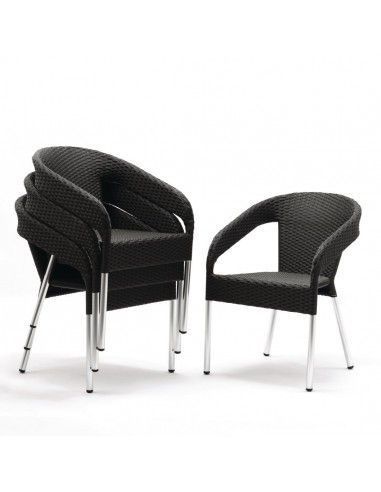 Fauteuils enveloppants bistro en rotin PE anthracite Bolero (lot de 4)